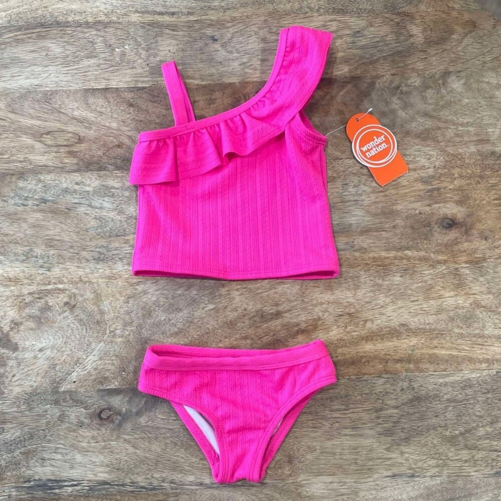 5/$20 NEW 2Pc 12M Girls Ruffle Strap Tankini Swimsuit